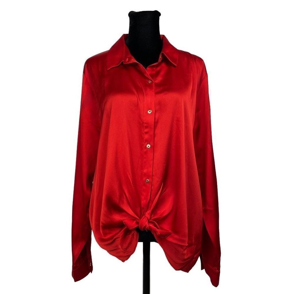Bold Elements NWT Silken Tie Front Long Sleeve Blouse - Women’s XL - Picture 2 of 10